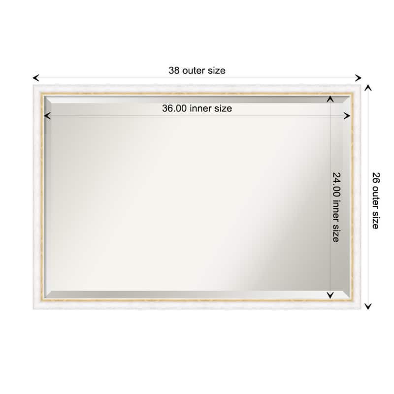 Morgan Beveled Wood Framed Bathroom Vanity Wall Mirror - Morgan White Gold - Glass Size 36x24