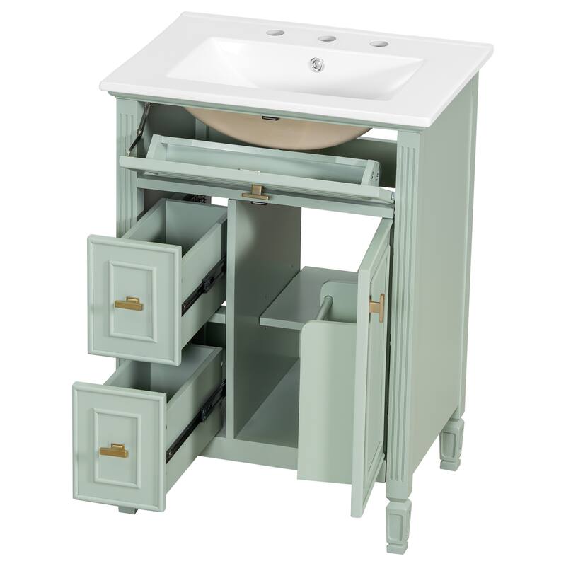 24 Inch Bathroom Vanity with Ceramic Sink Combo, Undermount Vanity Sink Cabinet Bathroom Storage Cabinet for Small Space
