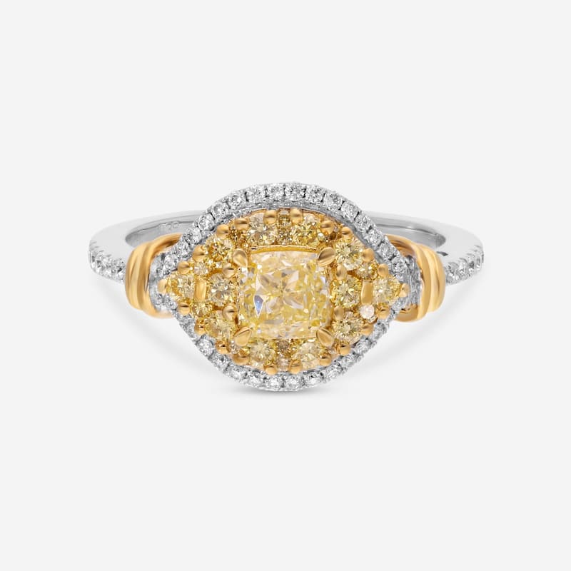 Gregg Ruth 18K White Gold, Fancy Yellow and White Diamond Engagement Ring Sz. 6.5