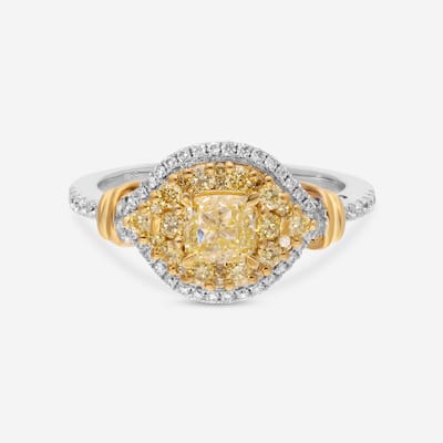 Gregg Ruth 18K White Gold, Fancy Yellow and White Diamond Engagement Ring Sz. 6.5