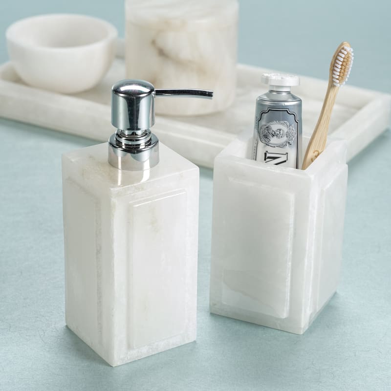 Cremona Alabaster Brush and Comb Holder - White
