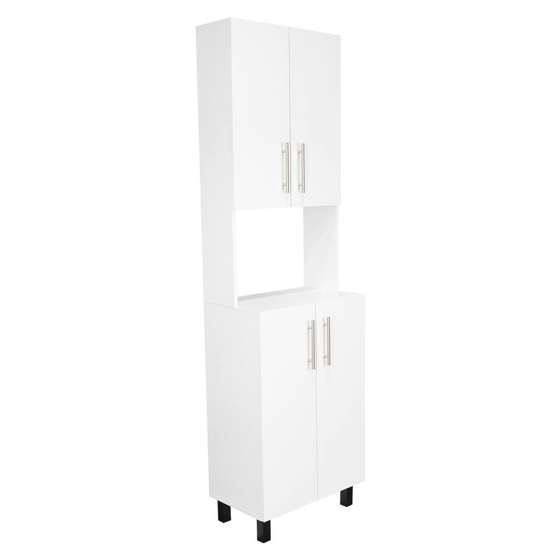 Linden 76,8" Tall Two Double Door Cabinet Kitchen Pantry with Hutch and Five Shelves, Microwave Cabinet, Storage Cabinet - White
