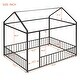 preview thumbnail 14 of 14, Full Size Metal House Bed Frame with Roof and Fence, Playhouse Design for Kids and Teens, Sturdy and Fun Sleeping Space