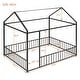 preview thumbnail 15 of 22, Metal Full Size Floor Bed with Fence and Semi-enclosed House Roof