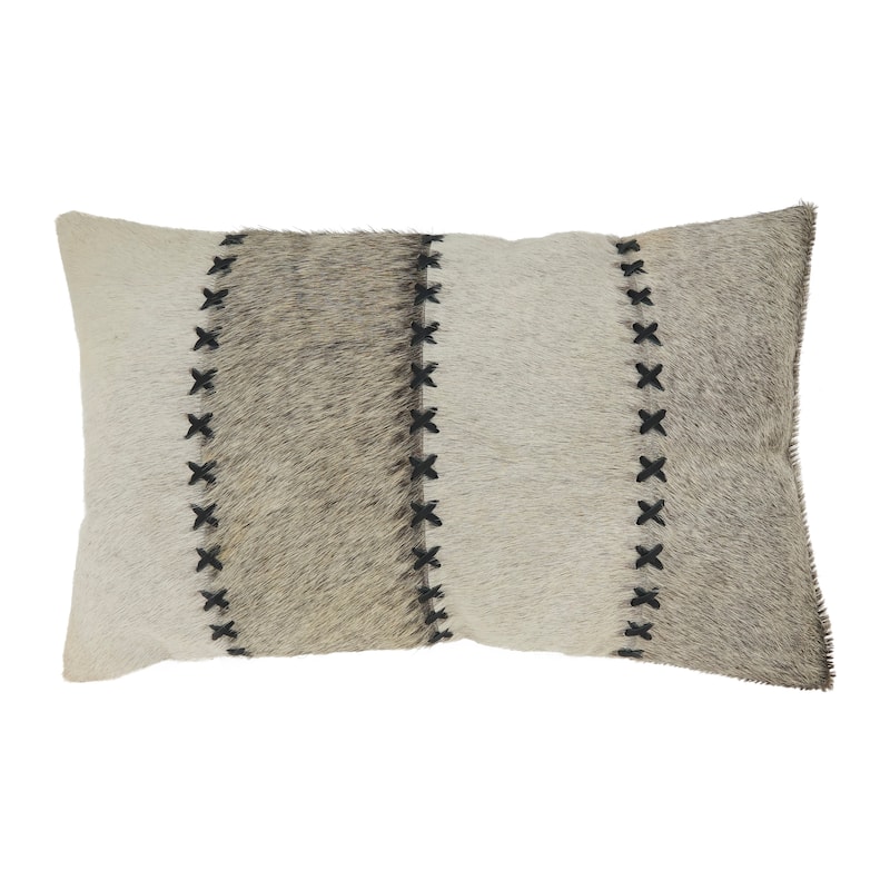 Stitched Hair on Leather Throw Pillow - Cover Only - 12"x20"