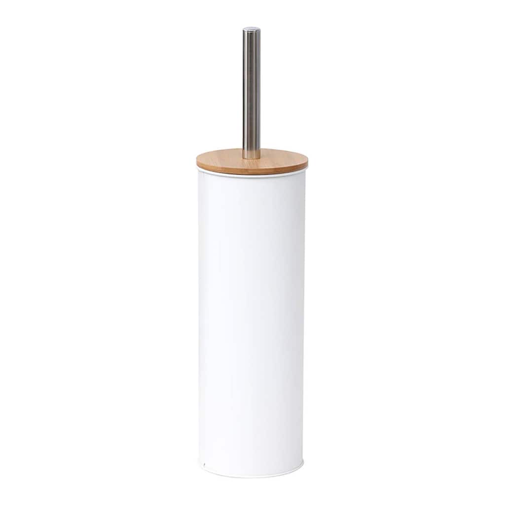Metal Toilet Brush and Holder Set With Bamboo Lid