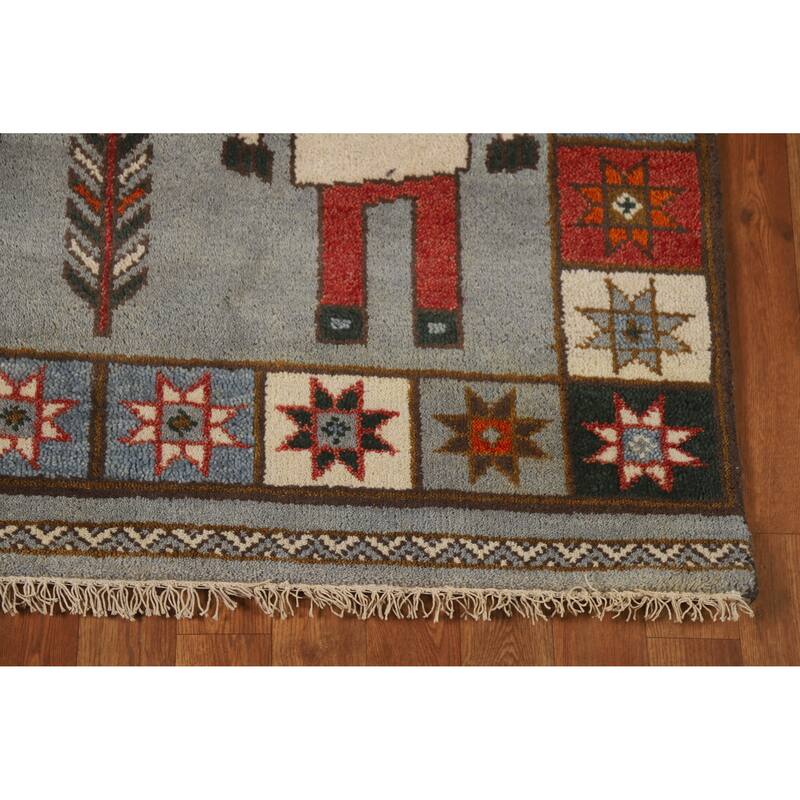 Hand Knotted Oriental 100% Wool Carpet Traditional Tribal Greys & Charcoal Heriz (serapi) Runner Rug - 9' 9'' X 3' 10''