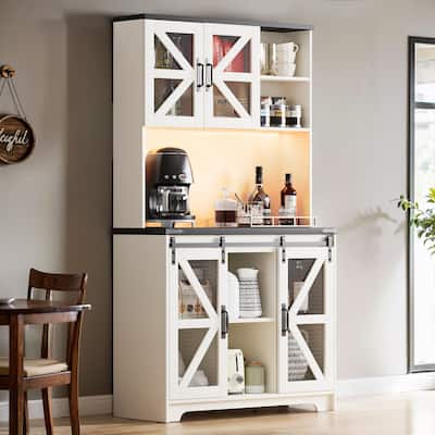 Pocassy 70.87" Kitchen Pantry Cabinet with Led Lights & Power Outlet For Dinning Room