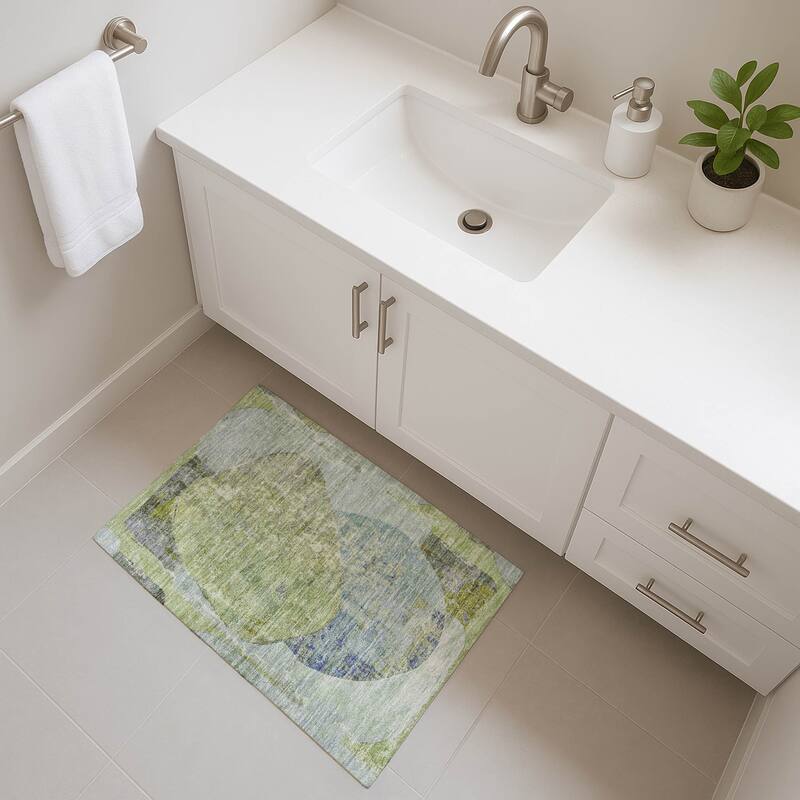 Premium Washable Super Soft Abstract Modern Mayfield Rug - Green - 1'8" x 2'6"