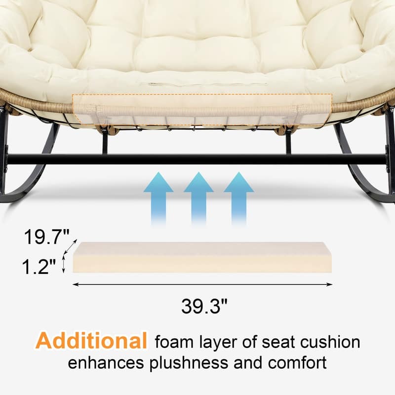 FINCATI Outdoor Double Papasan Chair, Oversized Patio Rocking Chair, 700 lbs Indoor Wicker Rocking Chair for Two
