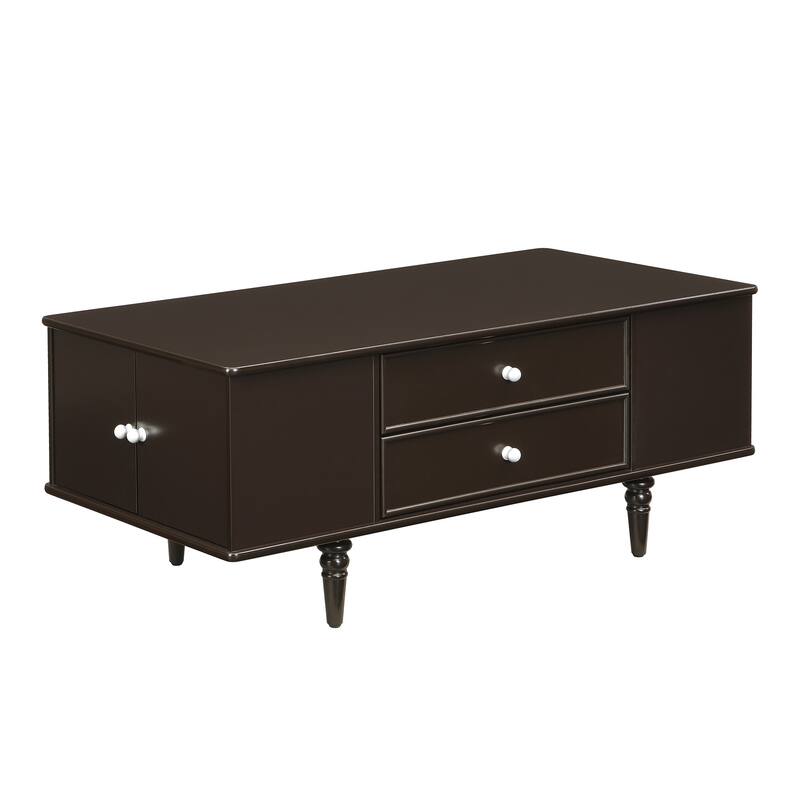Modern Rectangle Wood Coffee Table with Four Drawers, Two Side Hidden Storage Compartments