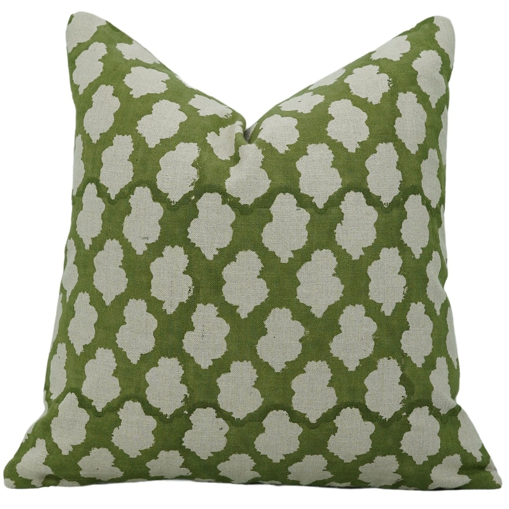 Fabdivine Hidden Zipper Fall Décor Handmade Block Print Green Floral Cushion Cover