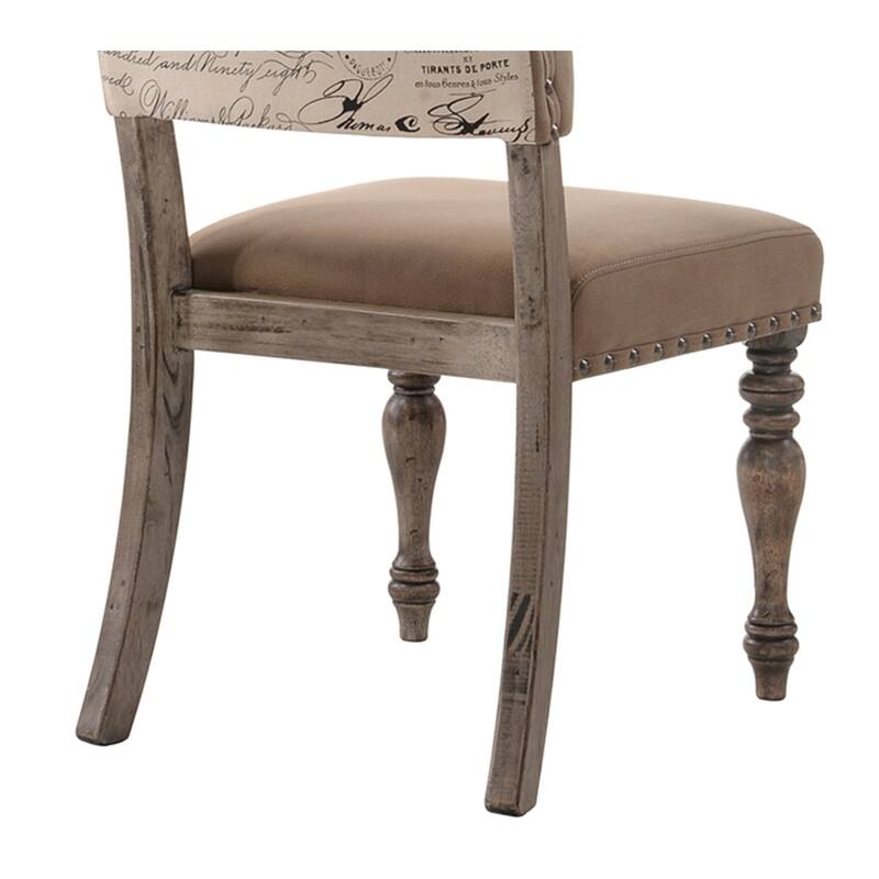 Script Printed Driftwood Finish Dining Chair Set of 2