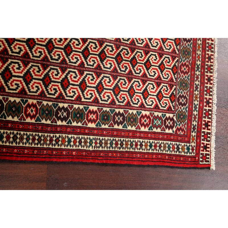 Geometric Persian Balouch Wool Area Rug Handmade Bedroom Carpet - 3'1" x 3'11"