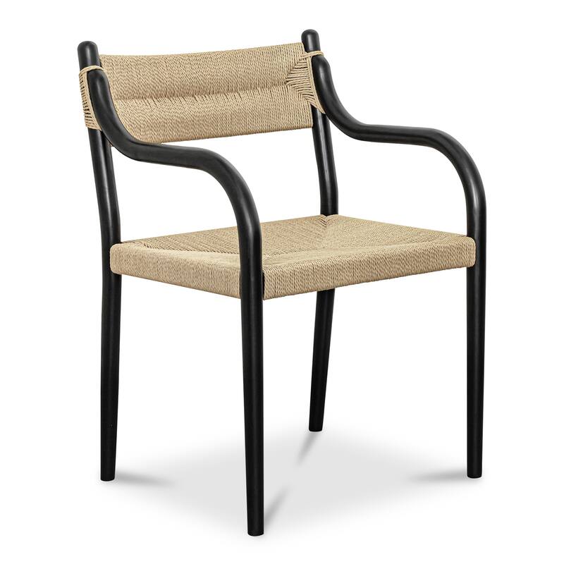 NADAAL STUDIOS Theren Dining Chair, Woven Paper Rope, Curved Arms, Solid Rubber Wood Frame, Black
