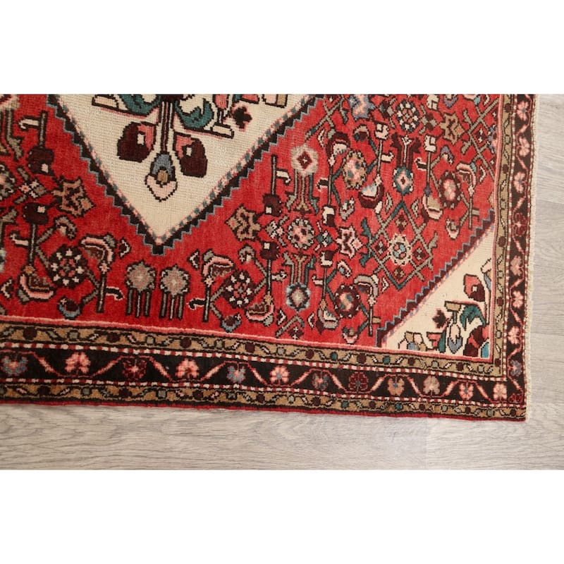 Vintage Geometric Hamedan Persian Area Rug Hand-knotted Wool Carpet - 3'9" x 5'4"