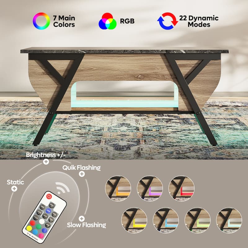 Lift-Top Coffee Table with LED Light and Storage Shelf