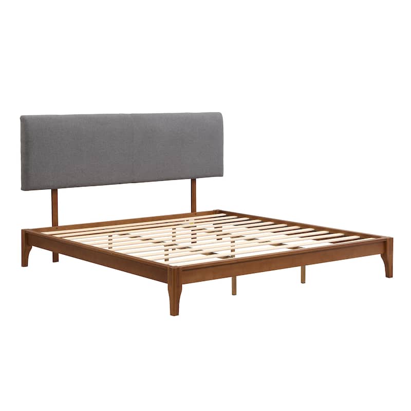 Solid Dry Bamboo Wood Platform Bed with Bamboo Frame, Upholstered Adjustable Headboard, Noise-Free Design, Easy Assembly