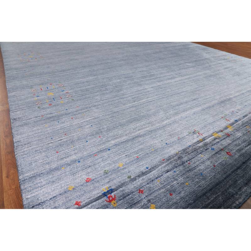 Tribal Blue Gabbeh Area Rug Handmade Silk Carpet - 7'11"x 9'8"