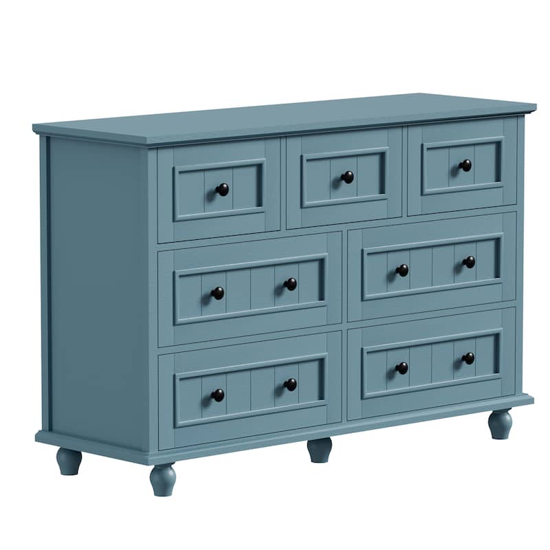 47"W Retro 7-Drawer Dresser Farmhouse Wood Dressers Chest of Drawers