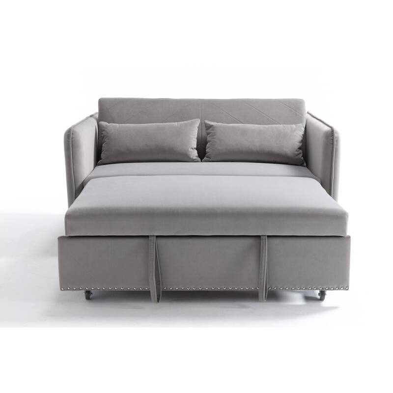 3 in 1 Convertible Sleeper Futon Sofa Bed, 55" Loveseat Lounge Couches with 2 Pillows, USB Ports & Side Pockets