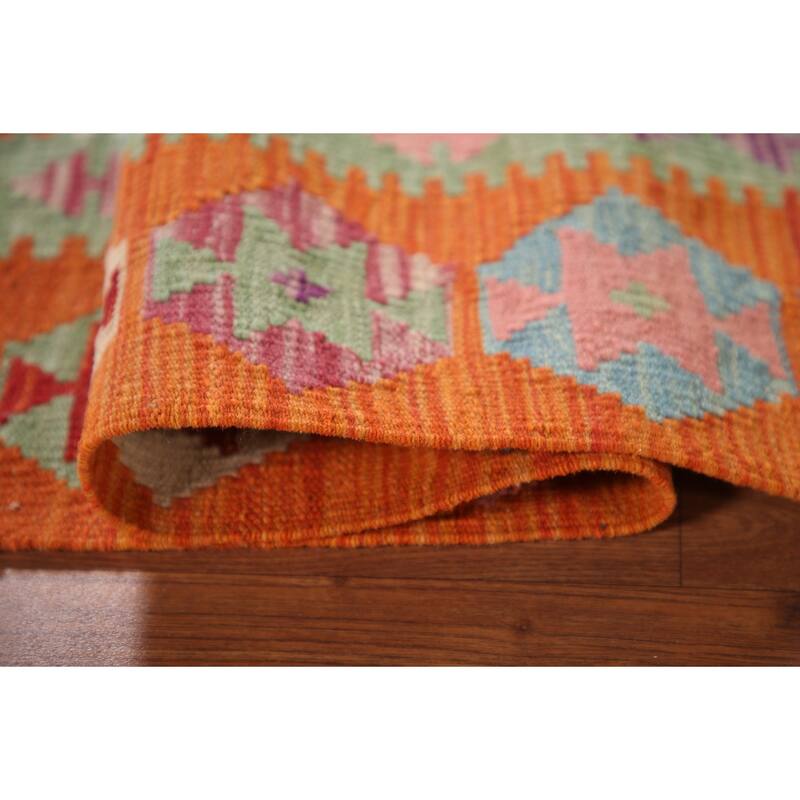 Geometric Kilim Area Rug Reversible Flatweave Wool Carpet - 3'4"x 4'10"