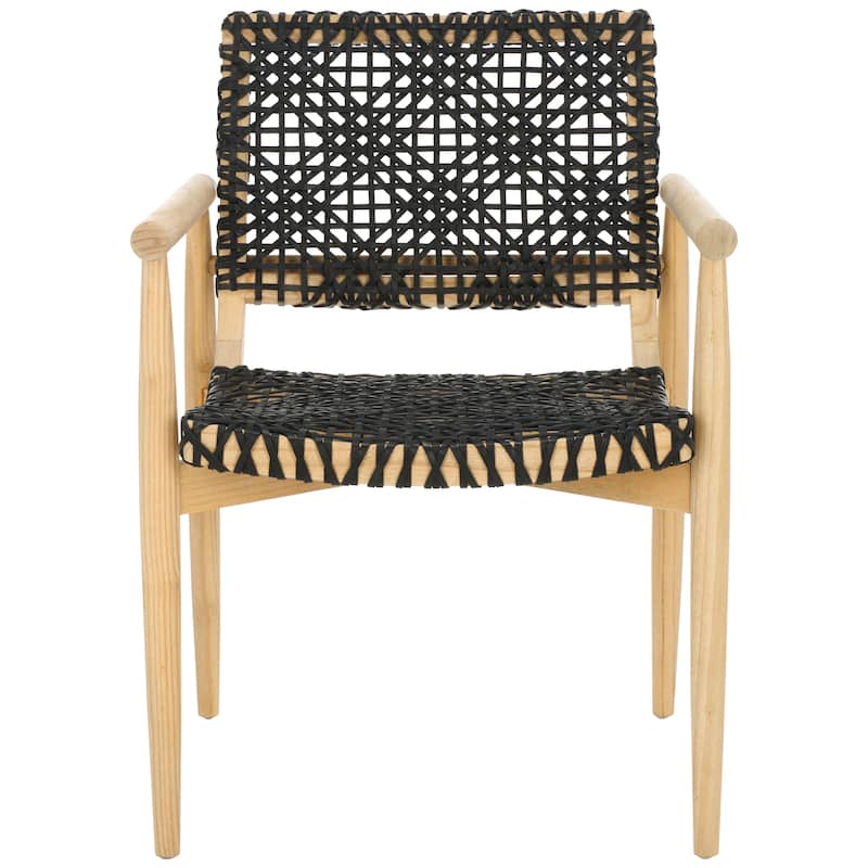 SAFAVIEH Clarissa Solid Wood & Leather Accent Chair (Fully Assembled) - W23" x D23" x H33" - 23Wx23Dx33H - Natural/Black