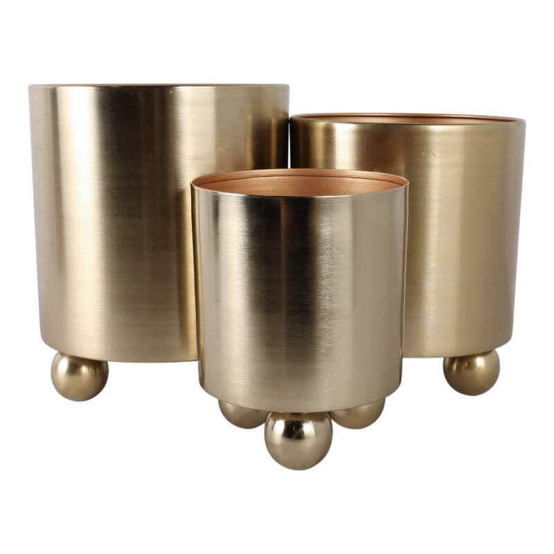 Modern Metal Planters with Spherical Legs and Sleek Dual-Tone Design, Set of 3 - 10.5" x 10.5" x 12.75"