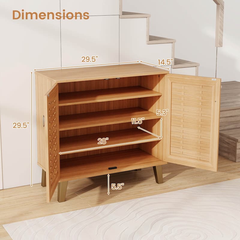 Costway 2-Door Shoe Cabinet with Ventilated Woven Doors & 3 Removable - See Details