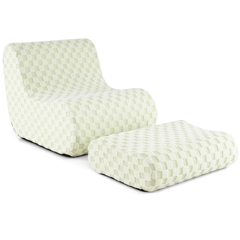 Teddy Velvet Bean Bag Chair with Ottoman for Lounge - 38" x 30.5" x 28.5" - Green