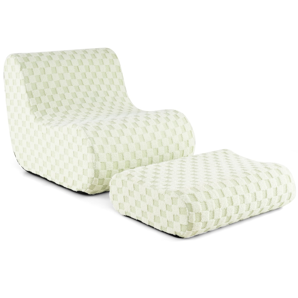 Teddy Velvet Bean Bag Chair with Ottoman for Lounge - 38" x 30.5" x 28.5"