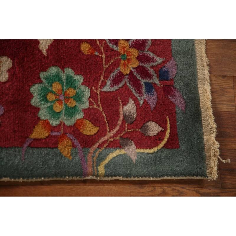 Vegetable Dye Art Deco Chinese Area Rug Handmade Wool Carpet - 2'0"x 3'11"