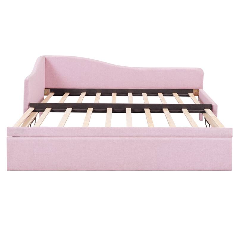 Twin Size Upholstered Daybed with Pop Up Trundle,No Box Spring Needed