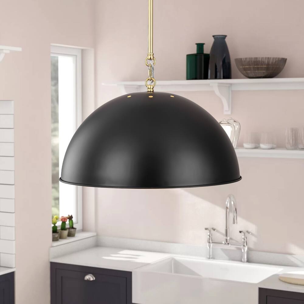 1-Light Industrial Vintage Black/Gold Dome Pendant Light for Kitchen Island