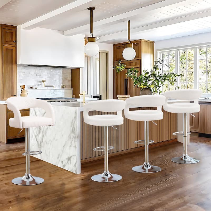 VECELO Set of 2 Rounded Mid-Back Swivel Bar Stools with Adjustable Height 360° Rotation 16" Base with Footrest