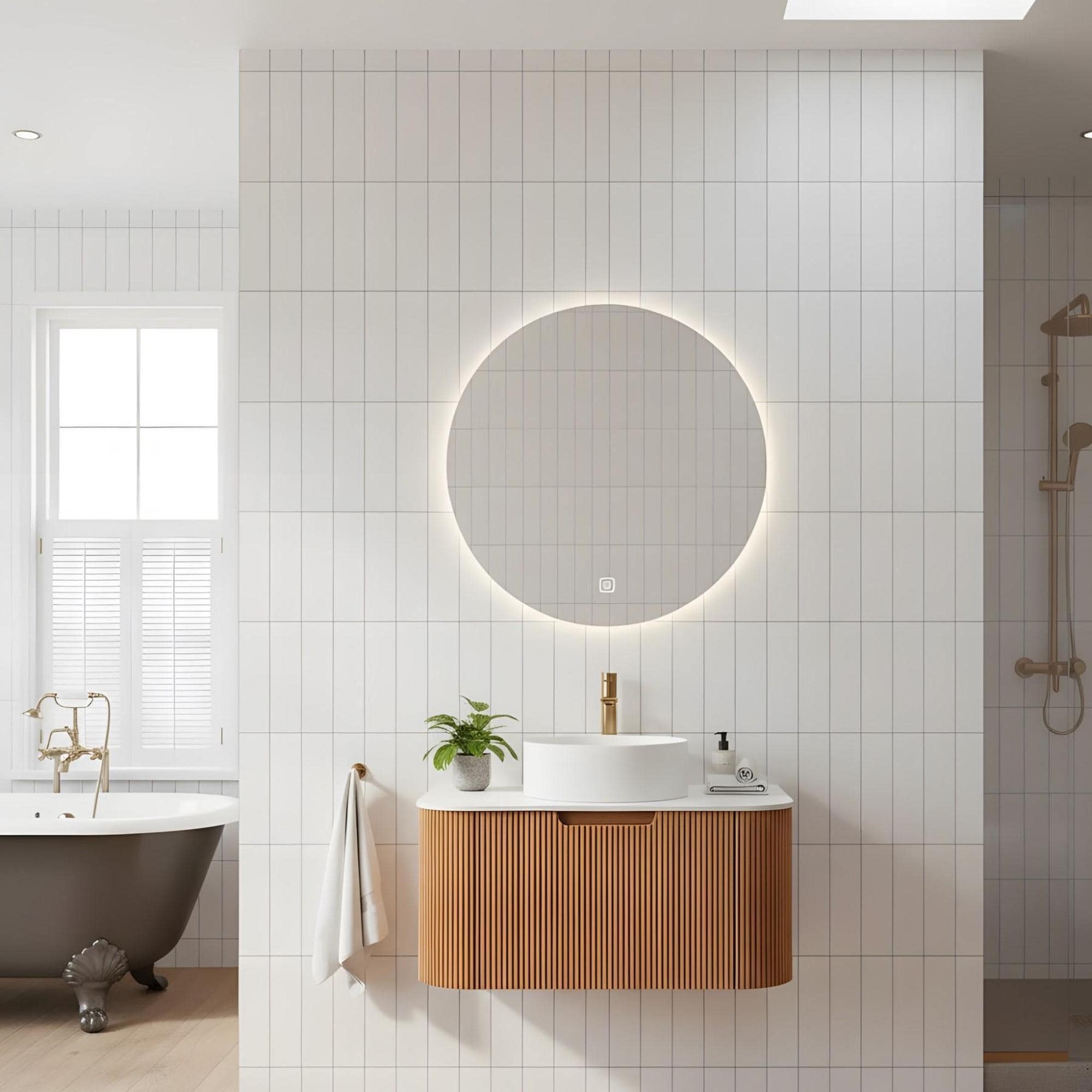 Wall Mounted Bathroom with White Round Ceramic Basin and Drawer