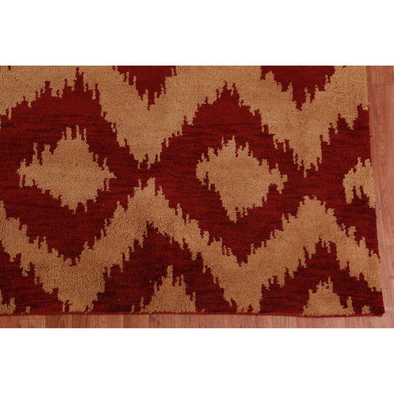Hand Knotted Oriental 100% Wool Carpet Modern Geometric Oranges & Rust Moroccan Area Rug - 11' 7'' X 9' 0''