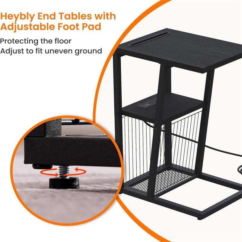 C Shaped Nightstand End Table - 11.8"D x 15.7"W x 24.02"H