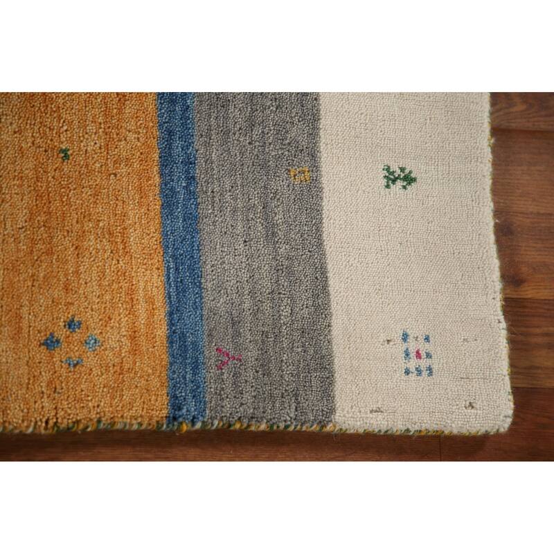 Striped Gabbeh Indian Rug Handmade Wool Carpet - 2'7"x 4'11"