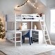 preview thumbnail 1 of 28, Full size Wooden Loft Bed with Shelves, Ladder and Desk, White White