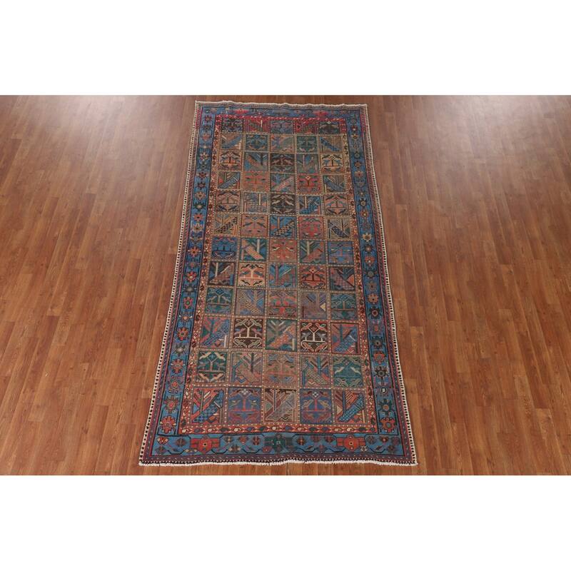 Garden Design Blue Bakhtiari Persian Vintage Rug Handmade Wool Carpet - 4'8"x 9'5"