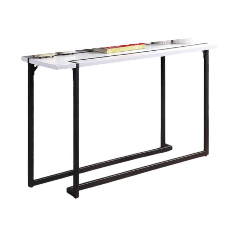 Iry Sofa Console Table, Black Steel Sled Base, 47 Inch, White Lacquer