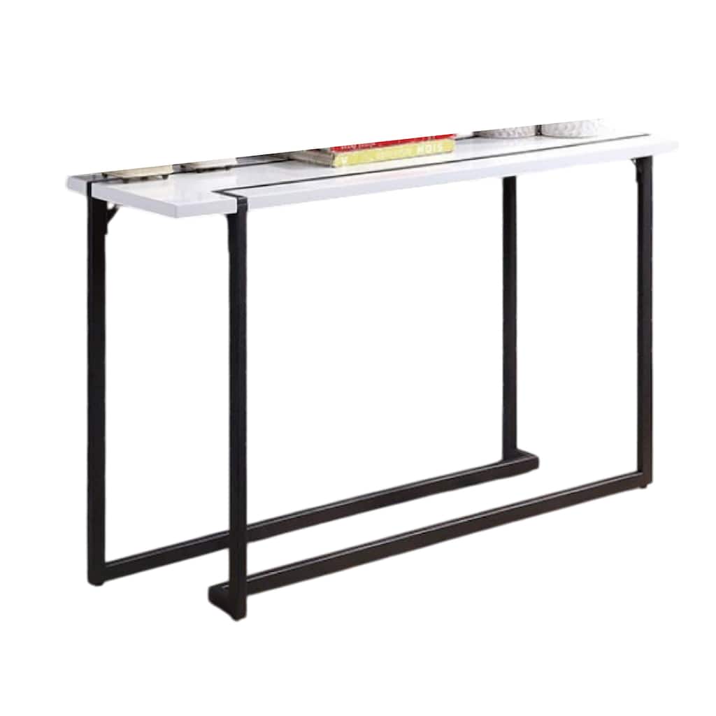 Iry Sofa Console Table, Black Steel Sled Base, 47 Inch, White Lacquer