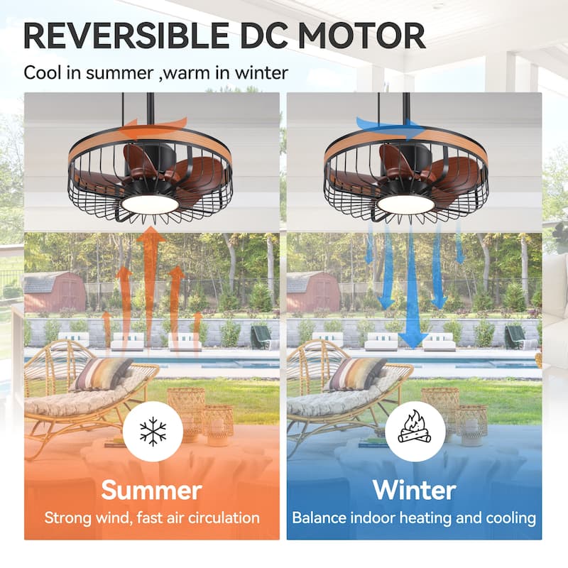 19" Waterproof Plug-in Outdoor Ceiling Fan with Light and Remote(5-Blade)