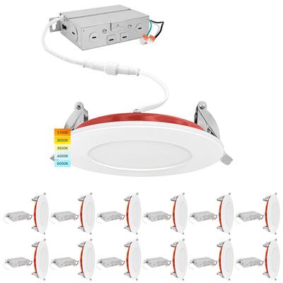 Luxrite 12-Pack 3 Inch Ultra Thin LED Fire Rated Recessed Lights, 5CCT, 500 Lumens, Dimmable, IC Rated, Wet Rated, ETL