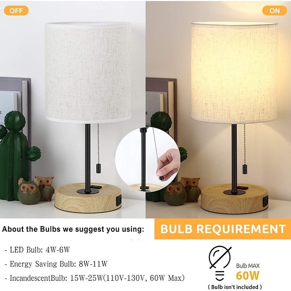 Nightstand Lamp with Dual USB Charging Port and 2 Prong AC Outlet 1 Pcs
