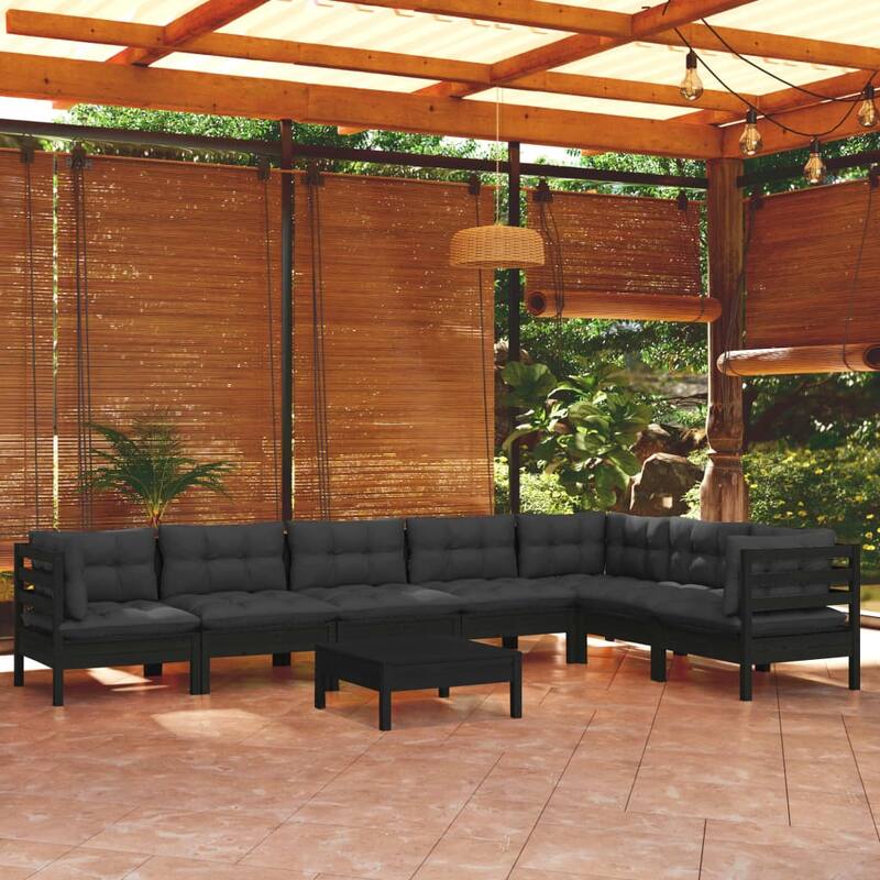 vidaXL Solid Pinewood Patio Lounge Set 9 Piece with Cushions Multi Colors
