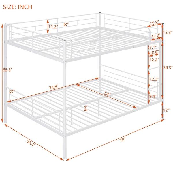 Full Over Full Metal Bunk Bed with Contemporary Iron Frame and Gridded Guardrails for Safe and Spacious Family Sleeping