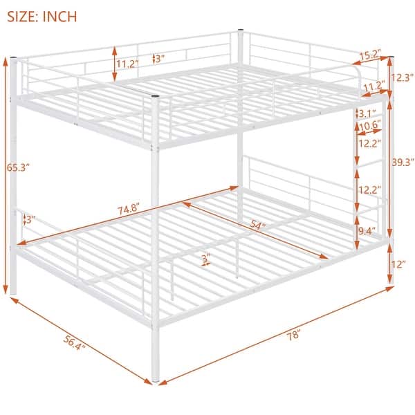 dimension image slide 1 of 4, Iron Bunk Bed with Guardrails, Convertible