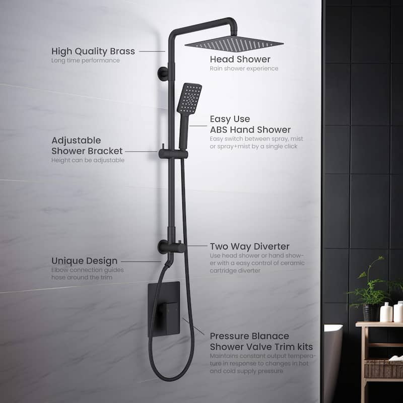 Cube Pressure Balanced 2-Function Shower Column with Rough In Valve